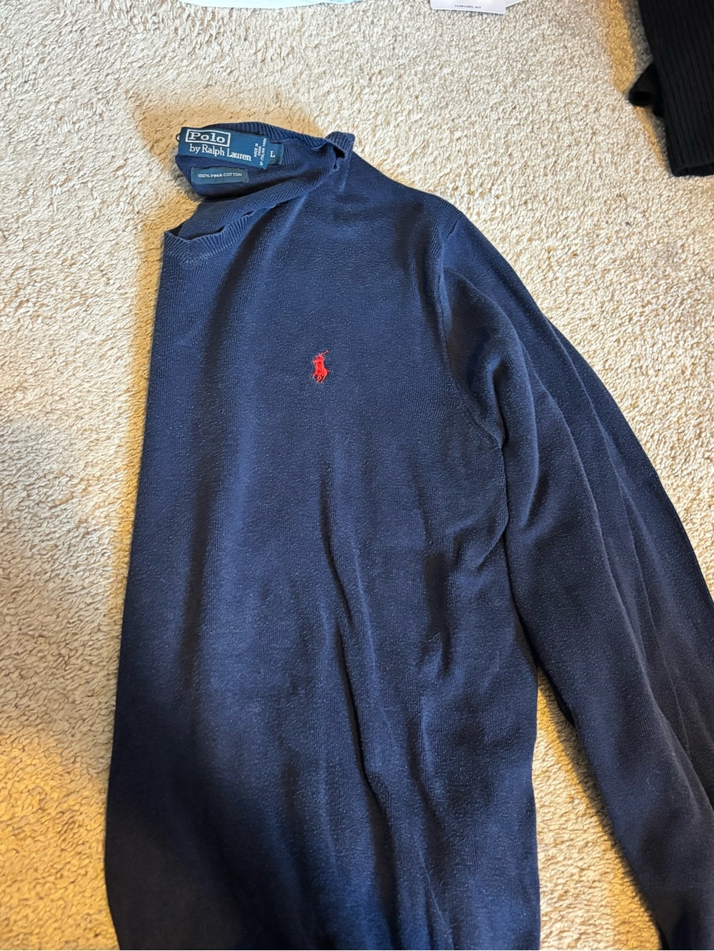 Polo by Ralph Lauren Navy Crewneck Sweater with Red Pony 100% Pima Cotton